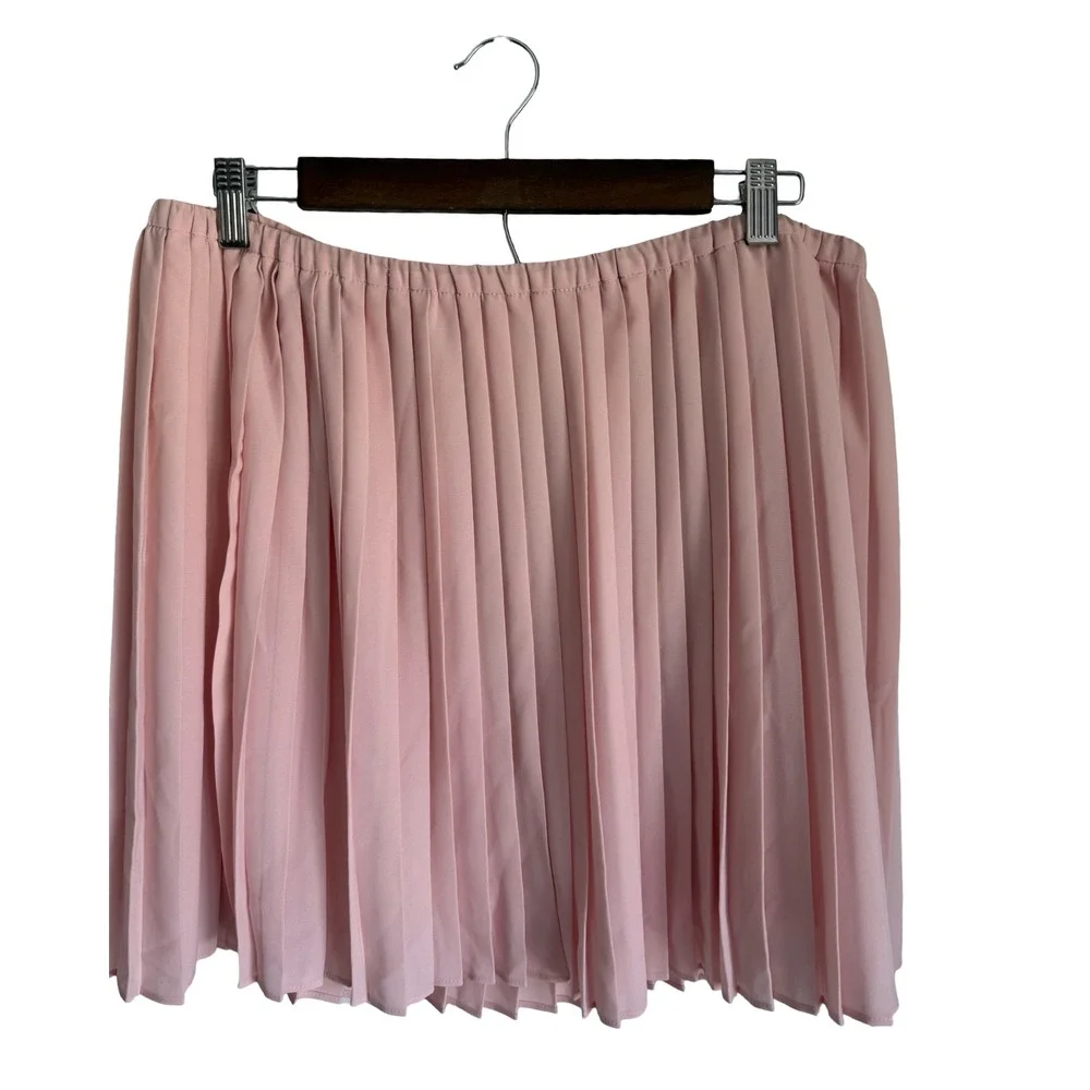 Banana Republic Pink Pleated Mini Skirt Elastic Waist L Accordion Chiffon Style